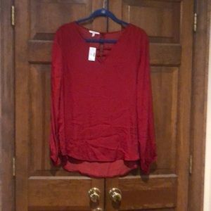 Red satin Maurice’s long sleeve with neck never worn